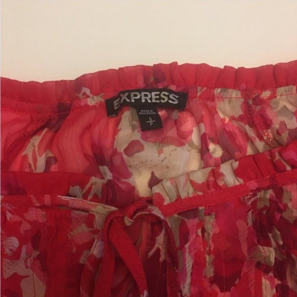 Express Pink Red Sheer Ruffle Front Blouse - Picture 4 of 4